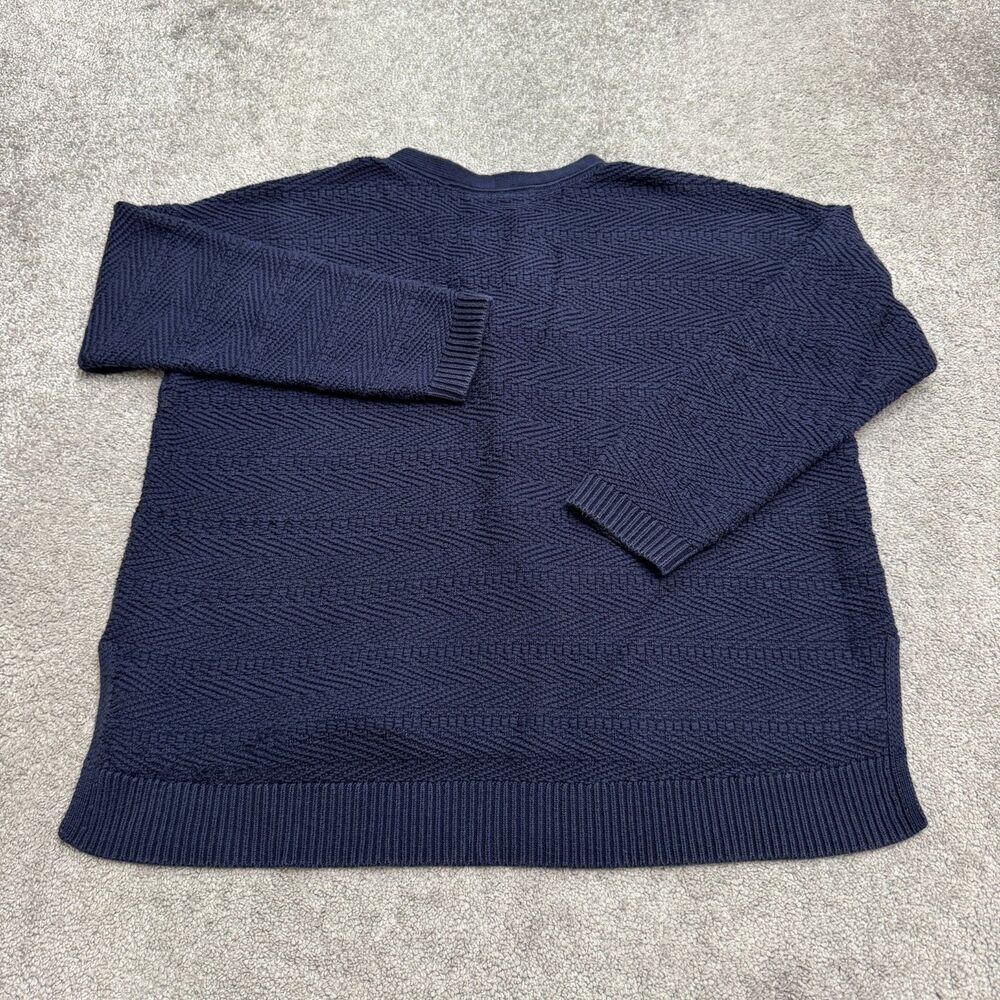 Athleta Sunset Lace Up Pullover Textured Knit Sweater Women XL Navy Blue Chevron - Picture 2 of 12